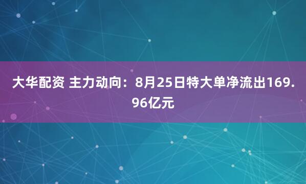 大华配资 主力动向：8月25日特大单净流出169.96亿元